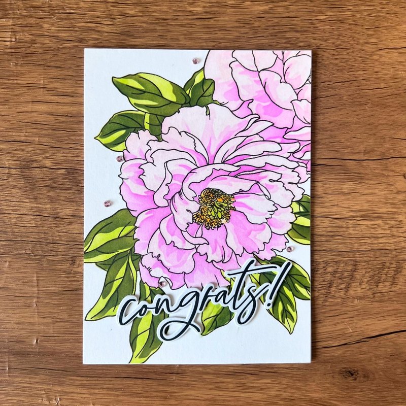 congrats! 紫红 牡丹花 庆祝 派对 贺卡 结婚卡 生日卡 - 卡片/明信片 - 纸 粉红色