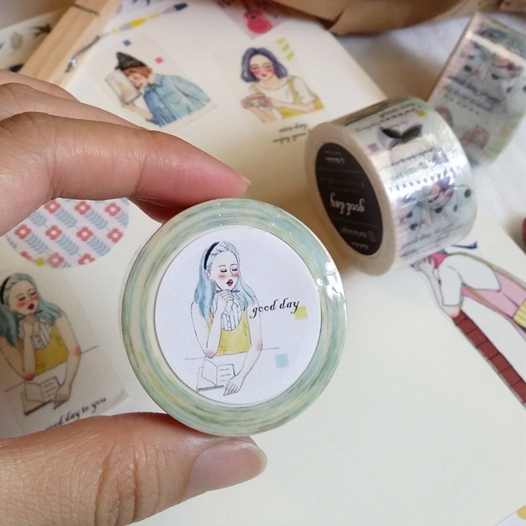 GOOD DAY 女孩纸胶带 2.5cm - 纸胶带 - 纸 