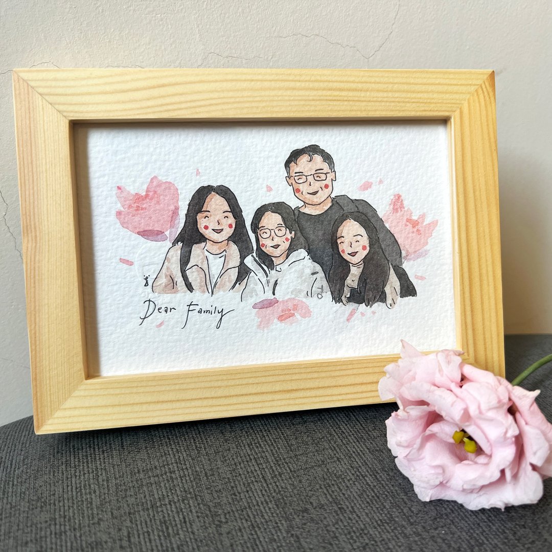 简单水彩似颜绘 / 4人 / 定制人像画 - 订制画像 - 纸 多色