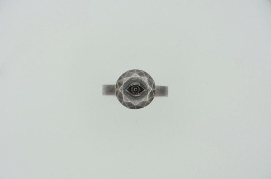 stare stone ring_3 (s_m-R.52) 銀 玻 戒指 指环 眼睛 寶石 jewelry sterling silver glass eye - 戒指 - 纯银 银色