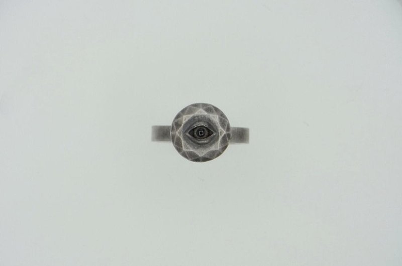 stare stone ring_3 (s_m-R.52) 銀 玻 戒指 指环 眼睛 寶石 jewelry sterling silver glass eye - 戒指 - 纯银 银色