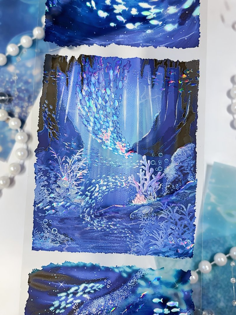 蔚蓝之梦 PET 紙膠帶 贝壳光 10米卷 - 纸胶带 - 其他材质 