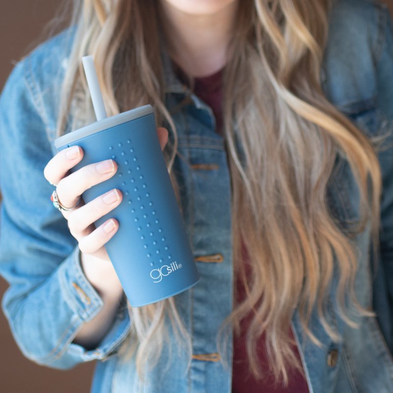 美国GoSili(16oz)TOGO吸管随行杯-雾粉蓝 - 其他杯子 - 硅胶 蓝色