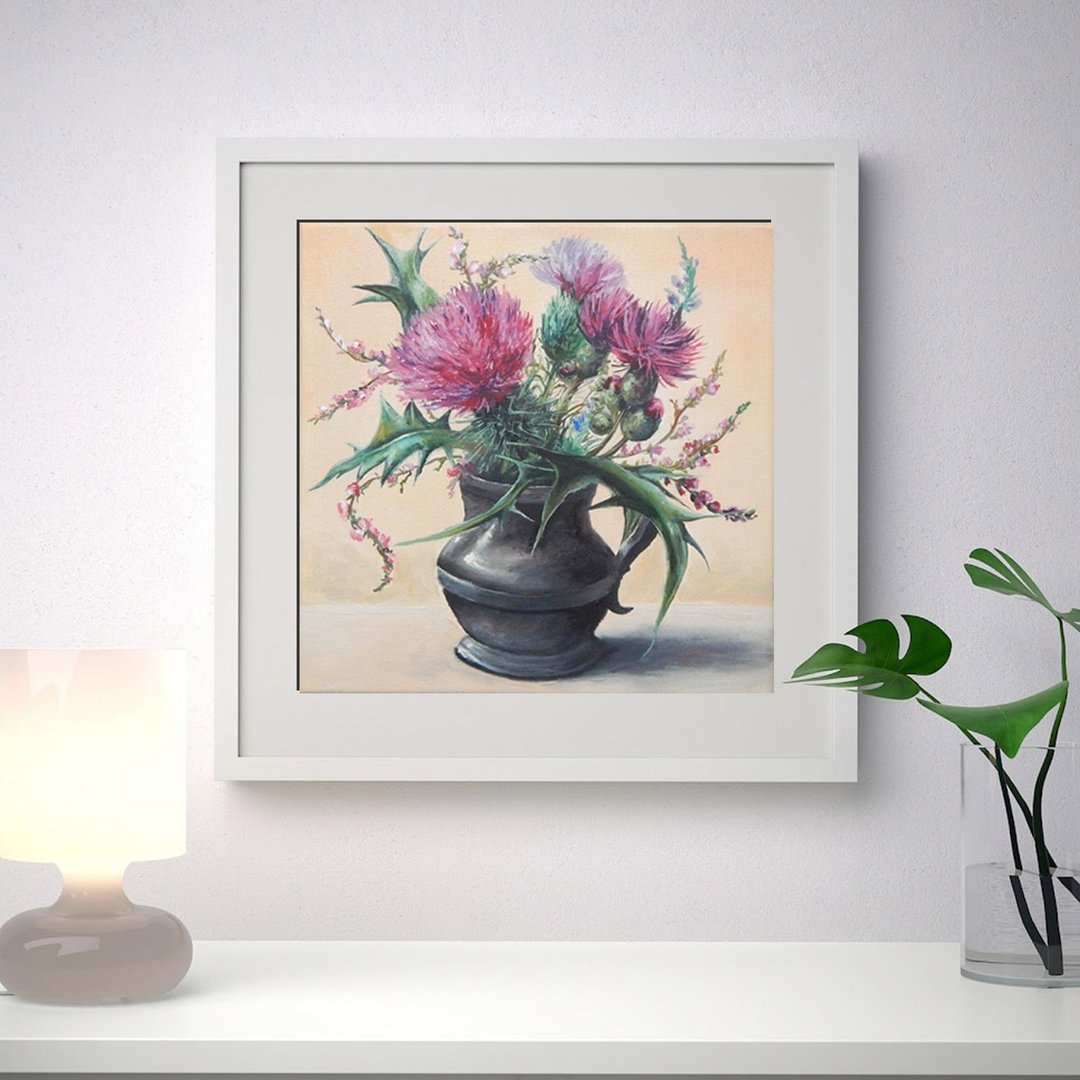 花画  花卉植物 挂画  原画  手绘  蓟  原创油画 - 海报/装饰画/版画 - 其他材质 多色