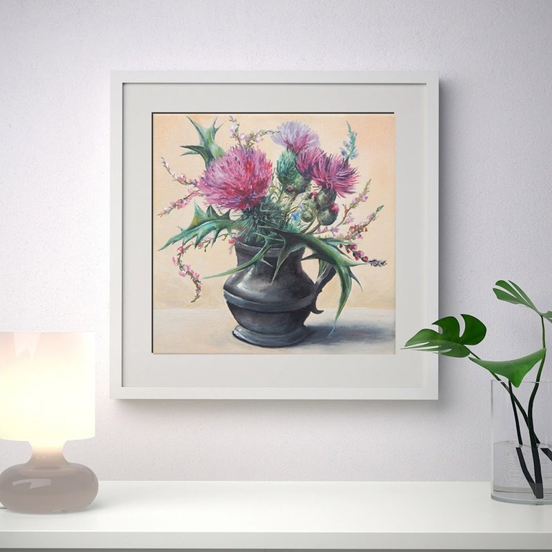 花画  花卉植物 挂画  原画  手绘  蓟  原创油画 - 海报/装饰画/版画 - 其他材质 多色