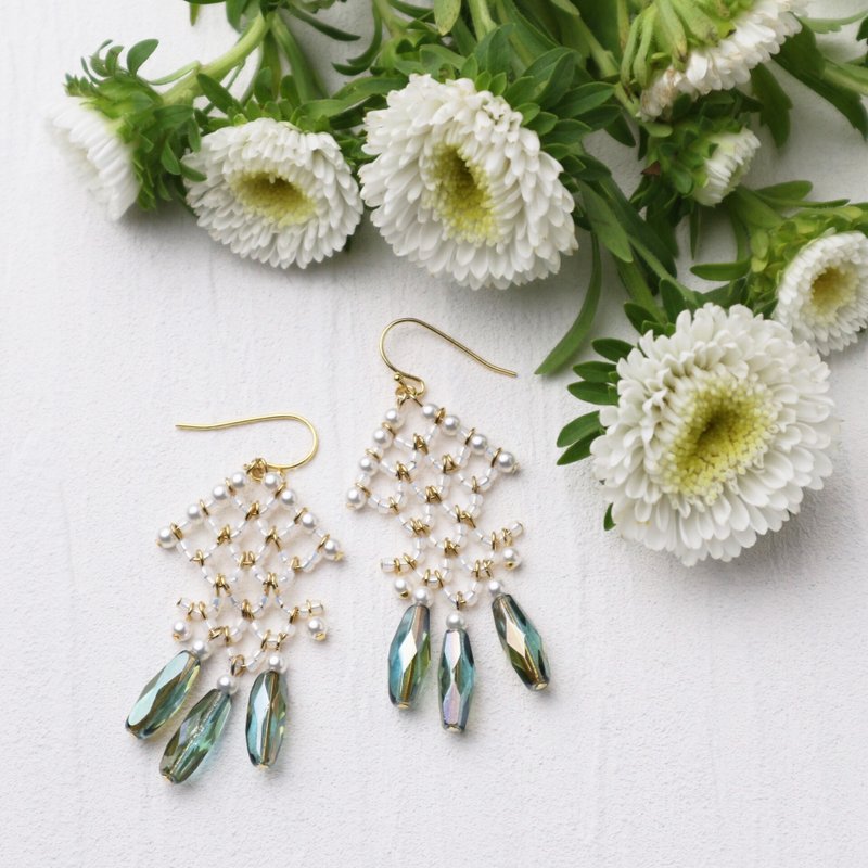 Lacy Earrings / lace pattern Clip-On B - 耳环/耳夹 - 玻璃 绿色