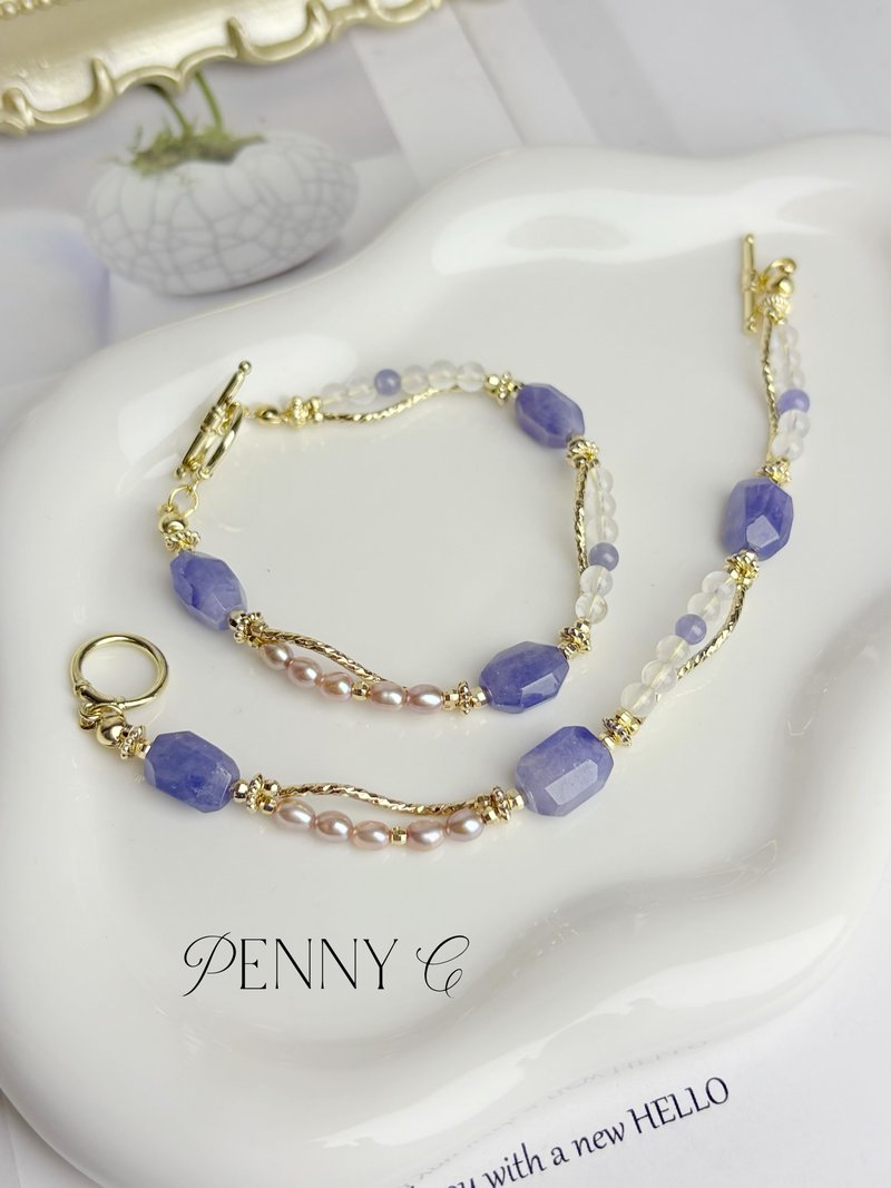 坦桑石 紫珍珠 月光石 冷静专注 缓解压力 水晶手链 轻珠宝 - 手链/手环 - 水晶 