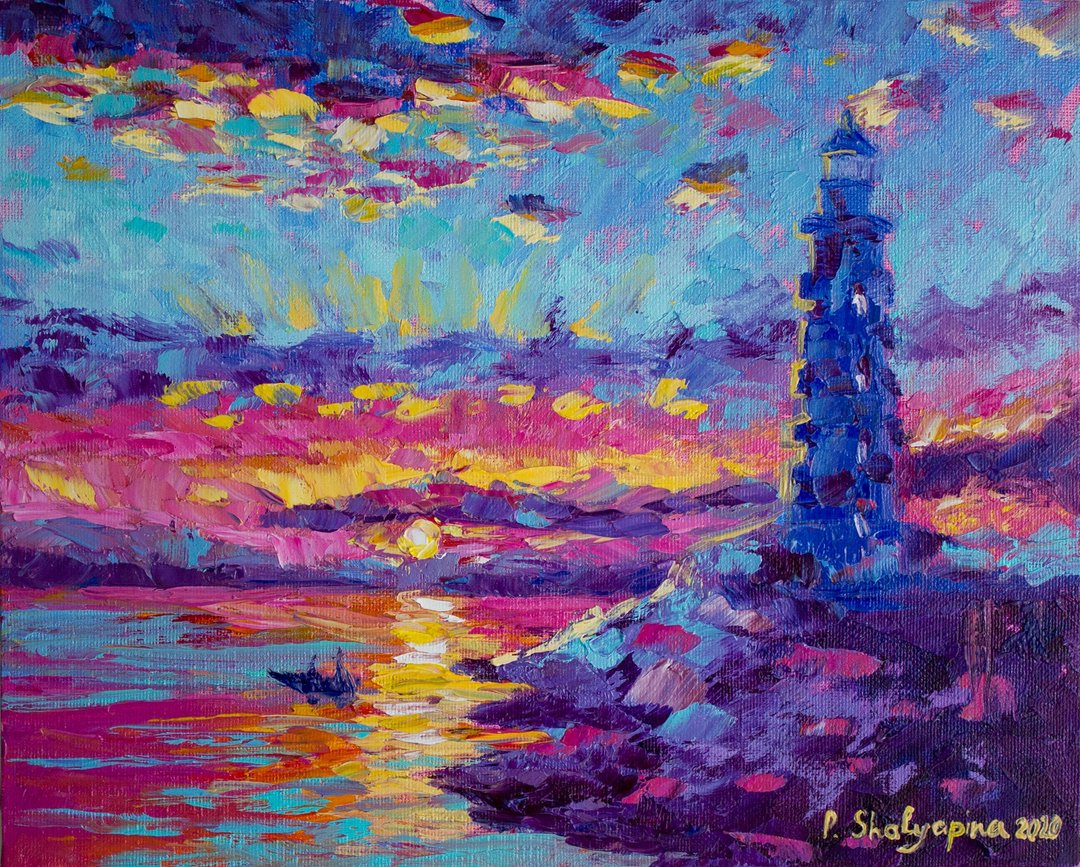 灯塔原创艺术海景油画多彩艺术品 - 海报/装饰画/版画 - 其他金属 多色
