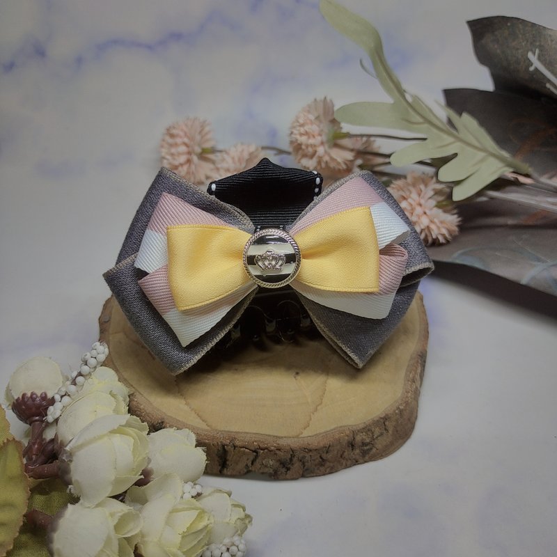 粉灰撞色系列-鲨鱼夹香蕉夹弹簧夹 - 发饰 - 棉．麻 灰色