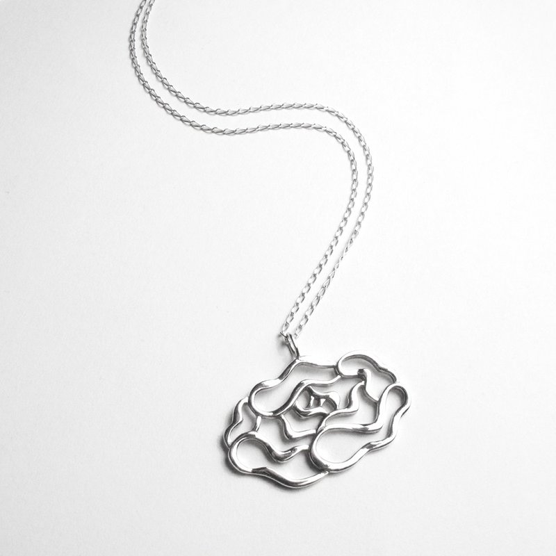 白蔷薇花镂空925纯银坠链.新艺术风格 - 项链 - 纯银 银色