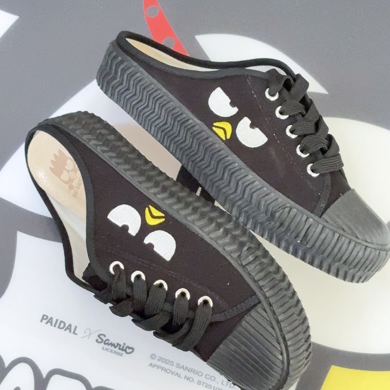 Paidalx酷企鹅XO  萌脸系列休闲鞋饼干鞋穆勒鞋-女 - 女款休闲鞋 - 棉．麻 黑色