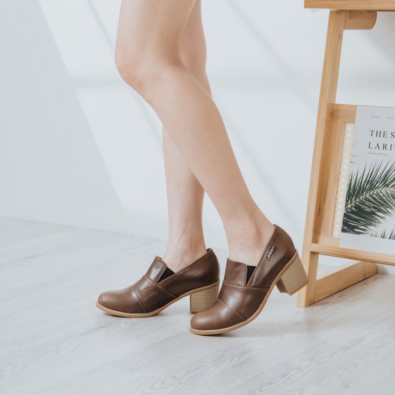 【气质优雅】MIT手工气质淑女靴。真皮。咖7801 - 女款短靴 - 真皮 咖啡色