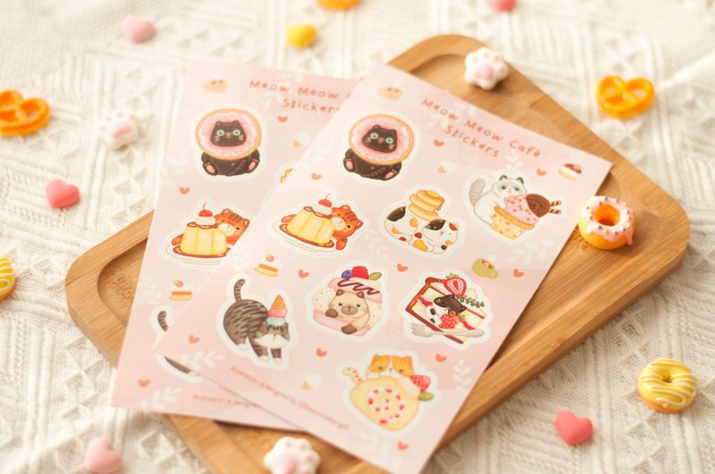 猫咪甜品cafe手帐文具贴纸 - 贴纸 - 纸 粉红色