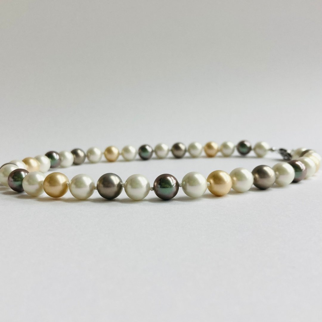 玻璃混色全结珠项链 / 直径约10mm，全长约43cm / 大地色系混色 / 日本制造 - 项链 - 玻璃 多色