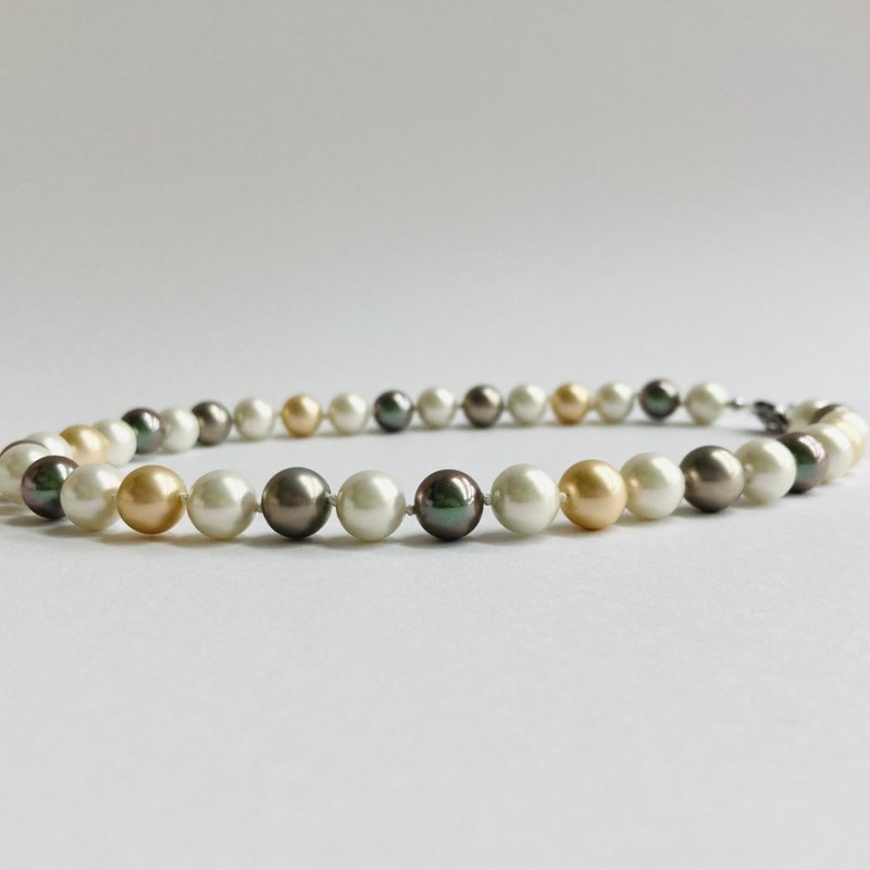 玻璃混合珍珠全结项链/10毫米约43厘米/土色混合/日本制造 - 项链 - 玻璃 多色