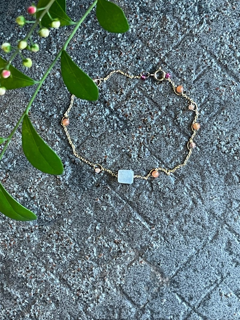 细手链 II 缅甸玉白翡方块X太阳石 I 防敏包金保色链缅甸A货翡翠 - 手链/手环 - 玉石 