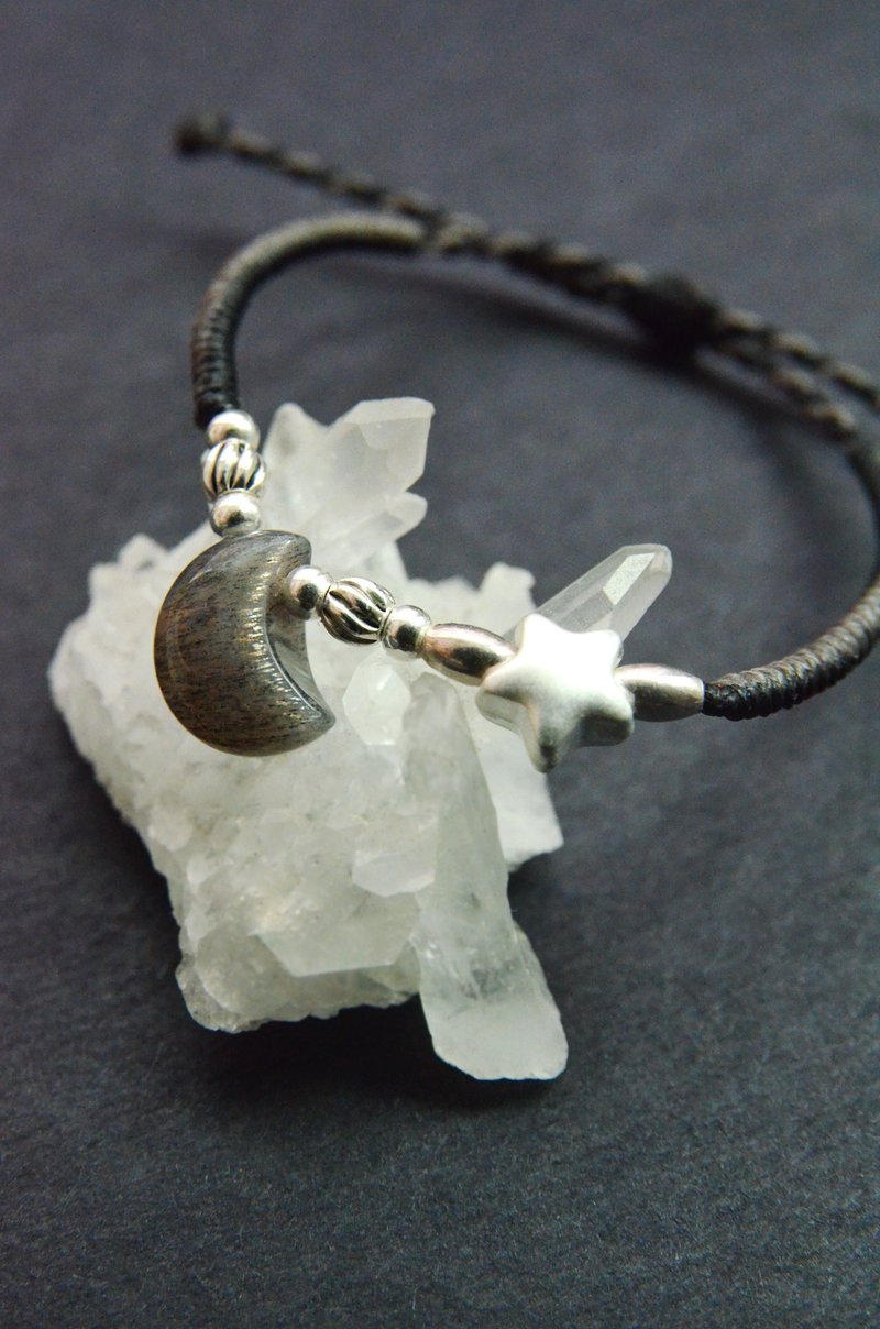 【月隐】－蜡线编织－月亮黑太阳石蜡线编织手环 - 手链/手环 - 其他材质 黑色