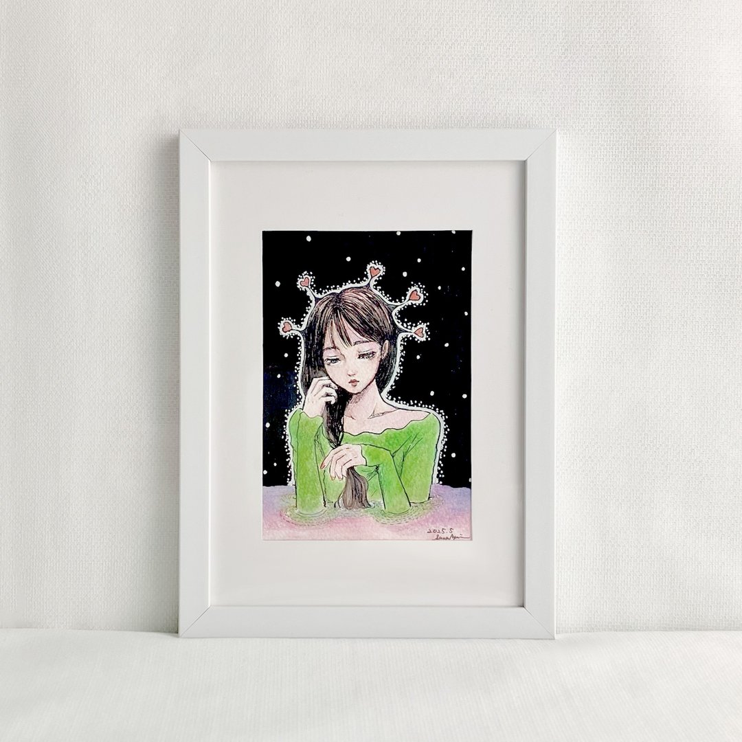 艺术 日本 插画 女性肖像 明信片 原创艺术作品 绘画 肖像 - 海报/装饰画/版画 - 纸 黑色