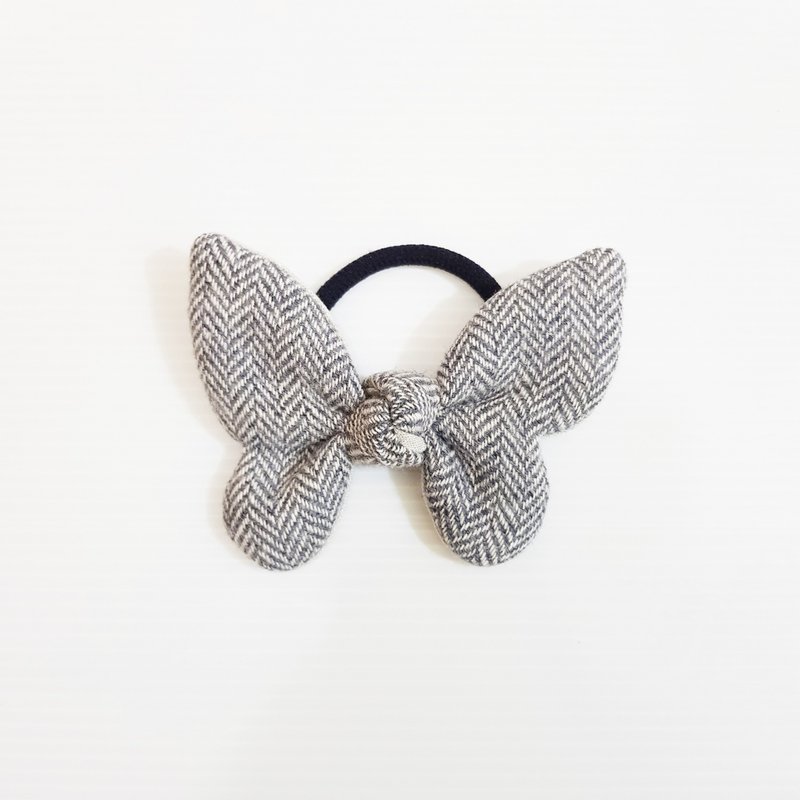 【换季特卖】【人字纹毛料-浅灰】 限量 冬季款!!! 蝴蝶结 造型 - 发饰 - 棉．麻 灰色