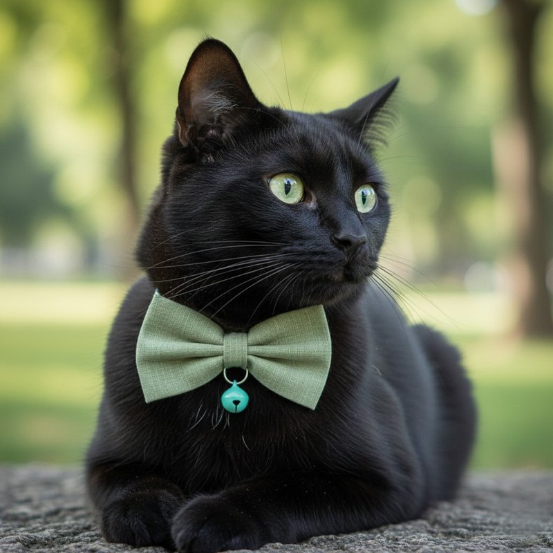 草绿色 蝴蝶结宠物装饰项圈 猫咪 小型犬 迷你犬 - 项圈/牵绳 - 棉．麻 绿色