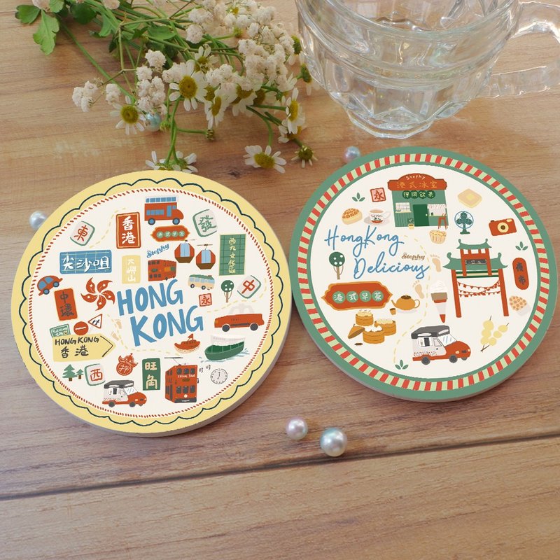 【定制化礼物】 Hong Kong 香港缩影 吸水杯垫 I - 杯垫 - 陶 