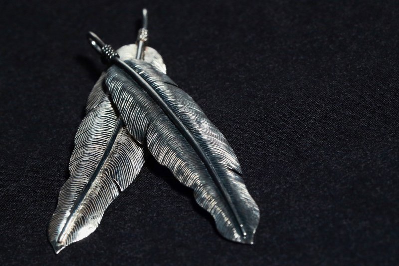 初心金工宅-Handmade-925银-单片羽毛项链(大) - 项链 - 其他金属 黑色
