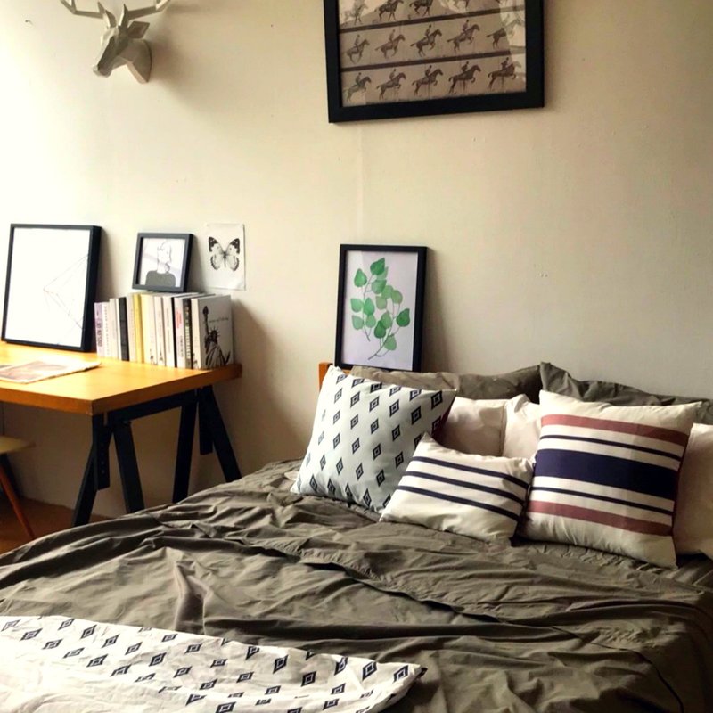 抱枕_回忆河流100%有机棉印花抱枕与午睡枕三件_含枕心与枕套 - 寝具 - 棉．麻 蓝色