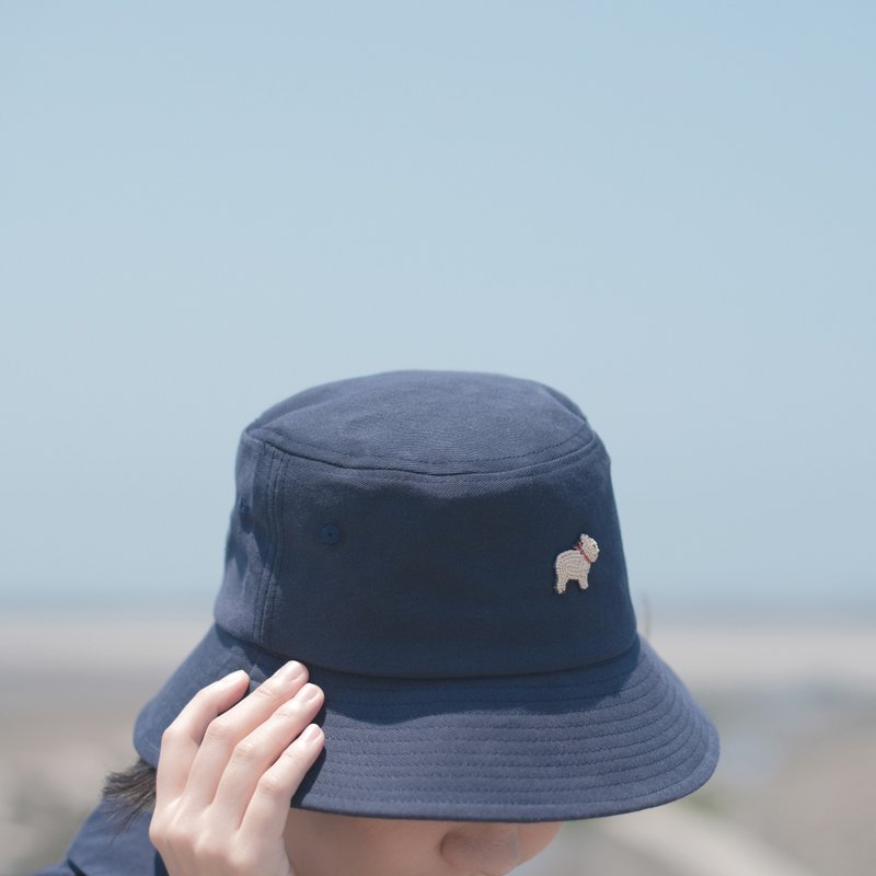 渔夫帽-缝珠小领巾法斗 - 帽子 - 棉．麻 蓝色