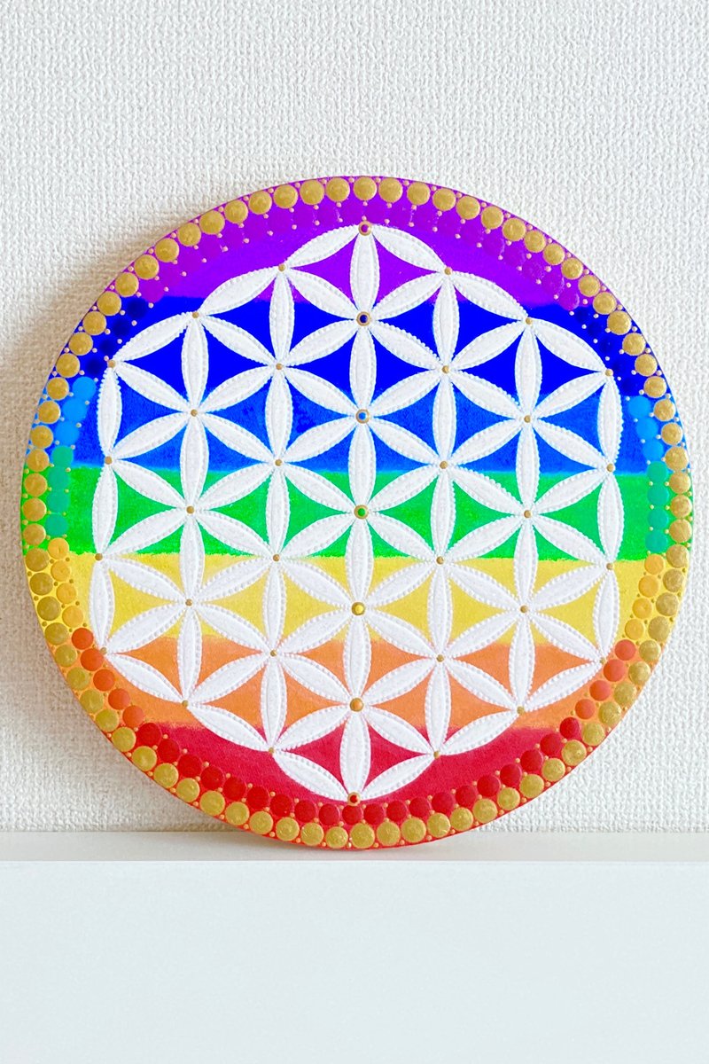 Dot Mandala Flower of Life Chakra Rainbow Color 30cm - 海报/装饰画/版画 - 棉．麻 多色