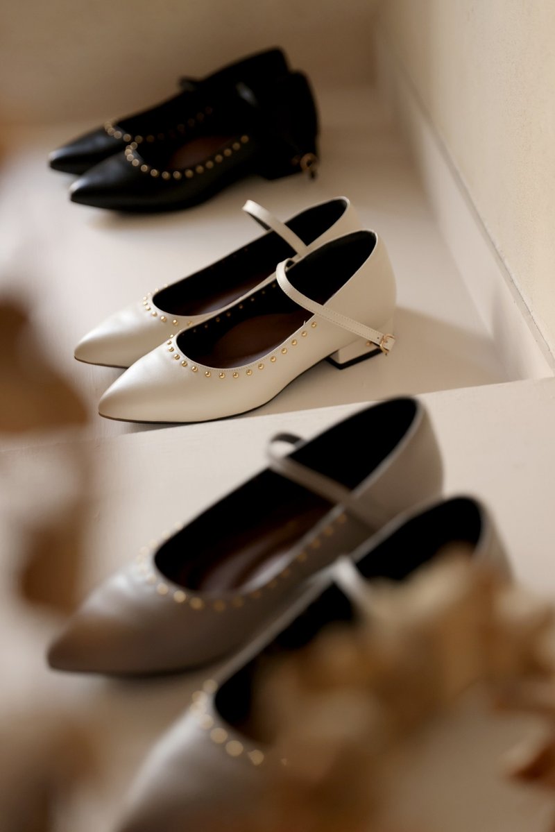 灰/白/黑-羊皮卯钉气垫平底鞋—漫步佛罗伦斯 - 其他女款皮鞋 - 真皮 灰色