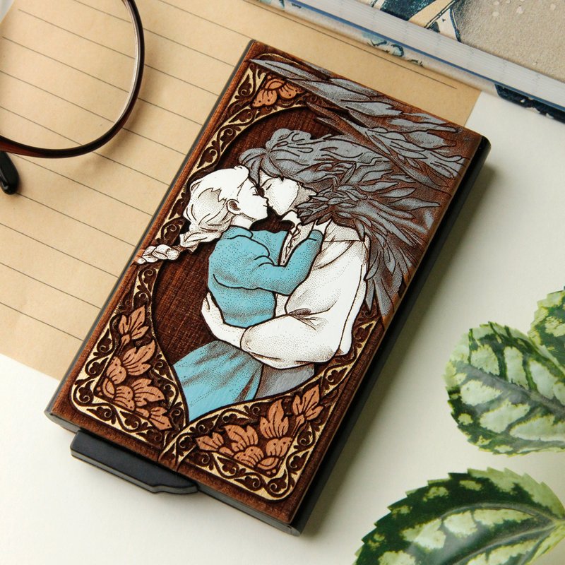 恋人絮语 - 雷射雕刻 + 手绘木质卡夹 - 名片夹/名片盒 - 木头 咖啡色