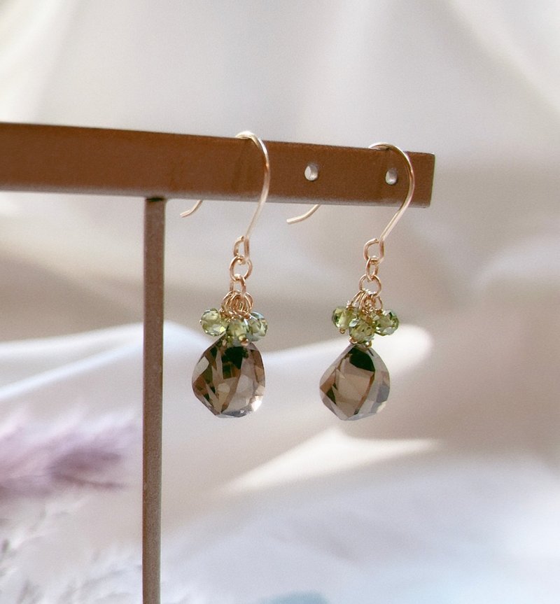 烟水晶与锆石耳环、耳夹 - 耳环/耳夹 - 其他金属 咖啡色