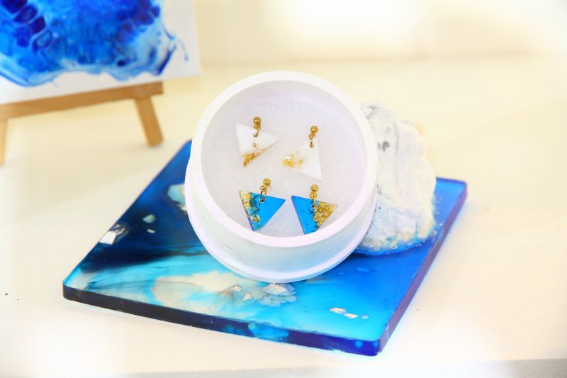 金箔纯色－耳环 #定制, 送礼包装, 银箔, 耳夹, 项链, 手链 - 耳环/耳夹 - 树脂 蓝色