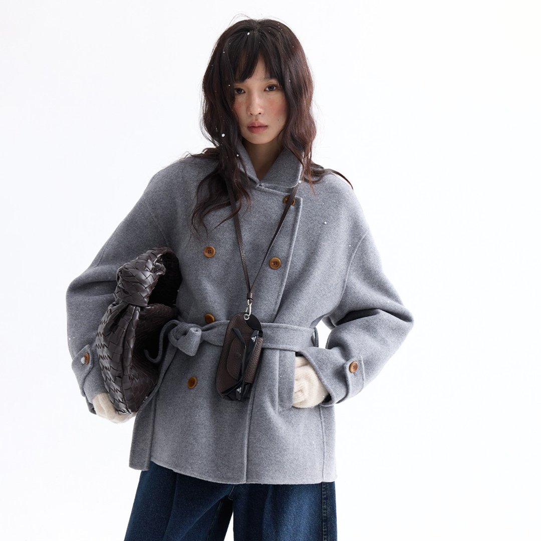 短款双排扣羊毛大衣|外套|两色|冬款|Sora-2000 - 女装休闲/机能外套 - 羊毛 多色