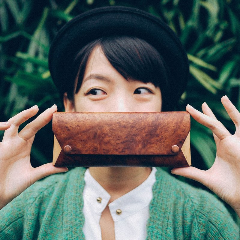 【树革】花樟树革笔袋 - 铅笔盒/笔袋 - 木头 红色