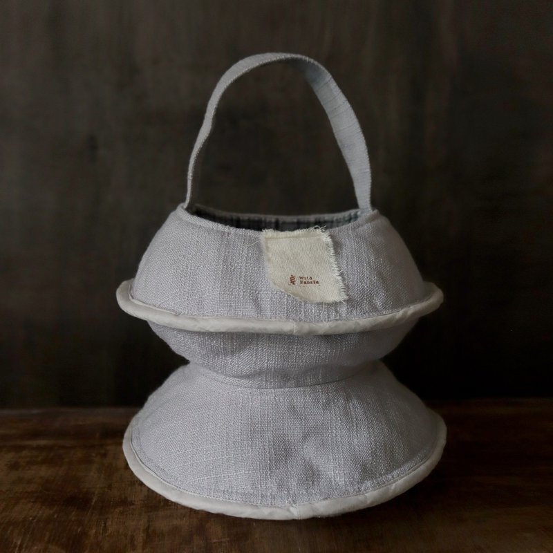 步野  双面用弹簧折灯笼包  灰格纹X灰条纹 - 手提包/手提袋 - 棉．麻 