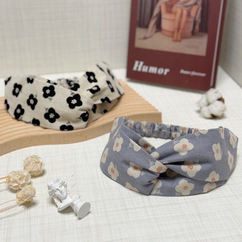 【巧妙艺手】温柔小花 手作交叉扭结发带 - 发带/发箍 - 棉．麻 多色