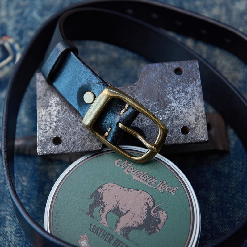 天然真皮纹理 黄铜扣 厚实的头层牛皮 软糯细腻 3.5cm宽皮带 - 皮带/腰带 - 真皮 黑色