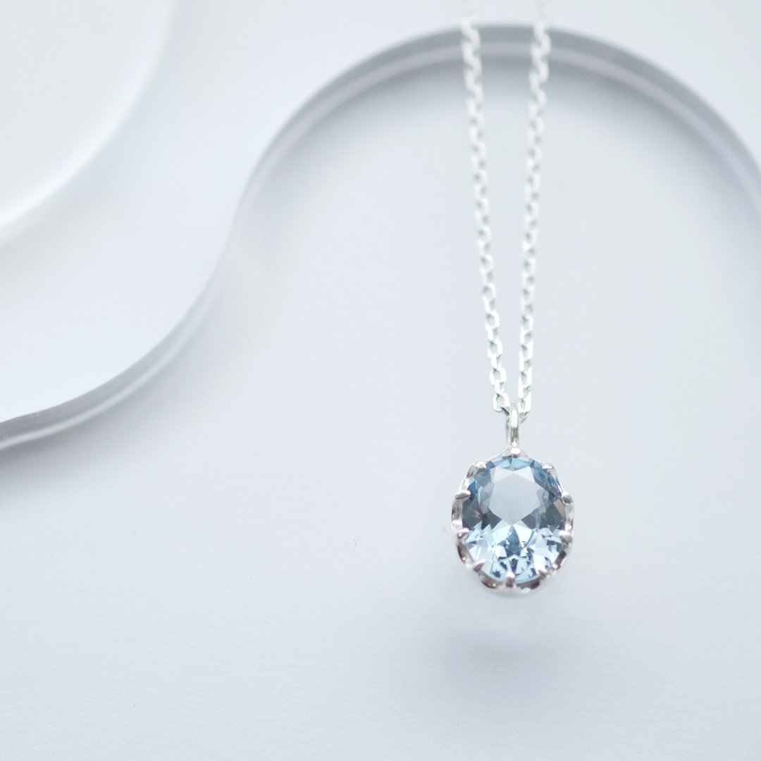大颗海蓝宝石项链 Silver 925 - 项链 - 其他金属 蓝色