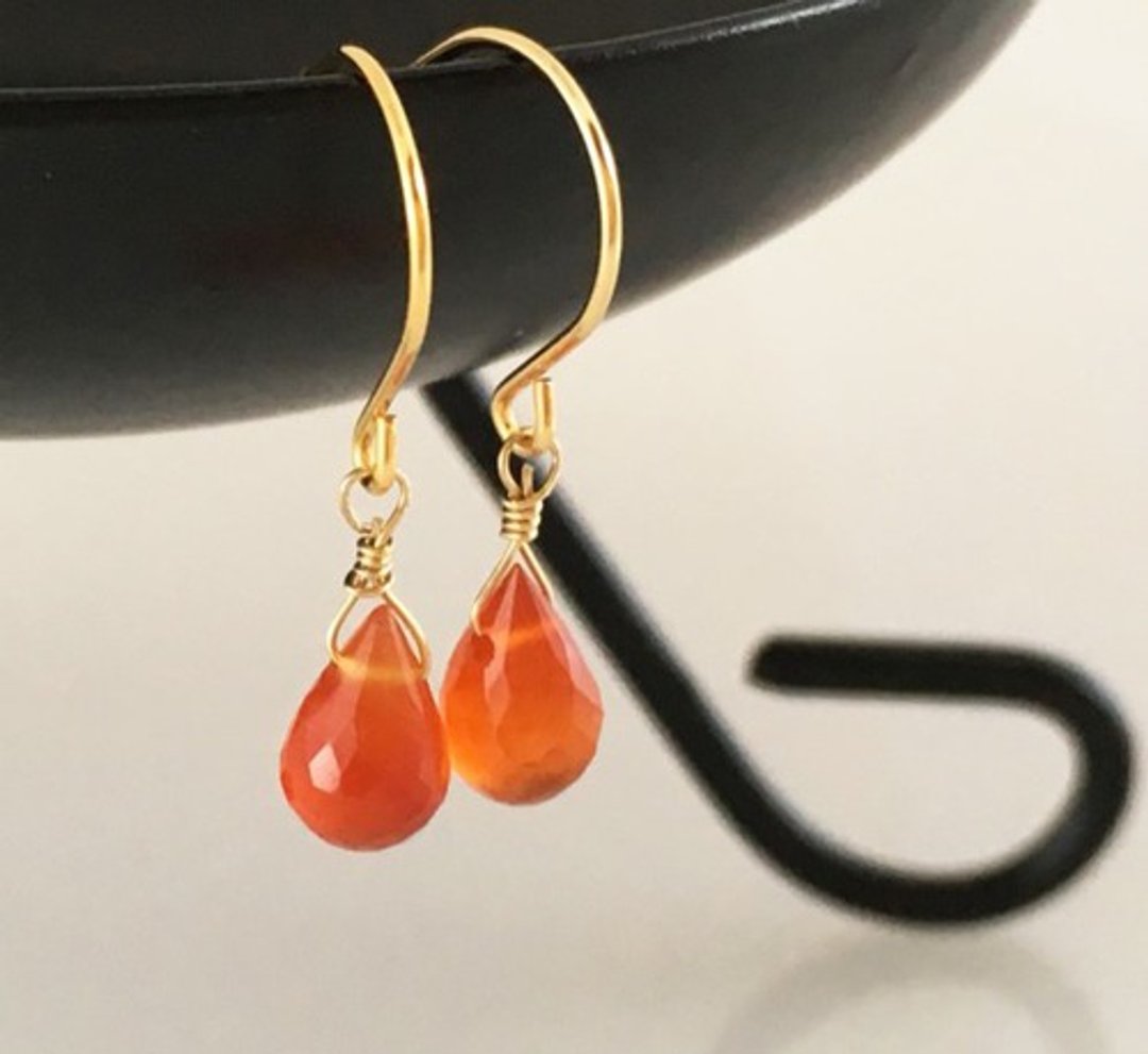 Carnelian ◇ Sun Drops ◇ k14GF Earrings / Clip-On 2 - 耳环/耳夹 - 宝石 