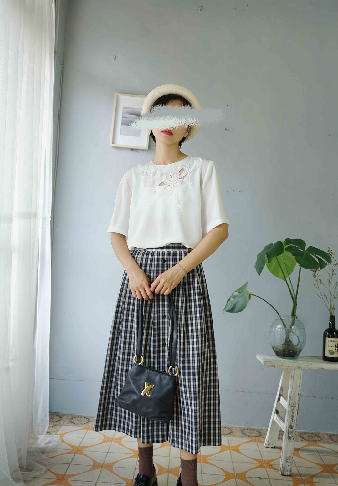 寻宝古着-气质白色篓空刺绣领设计复古上衣 - 女装上衣 - 聚酯纤维 白色