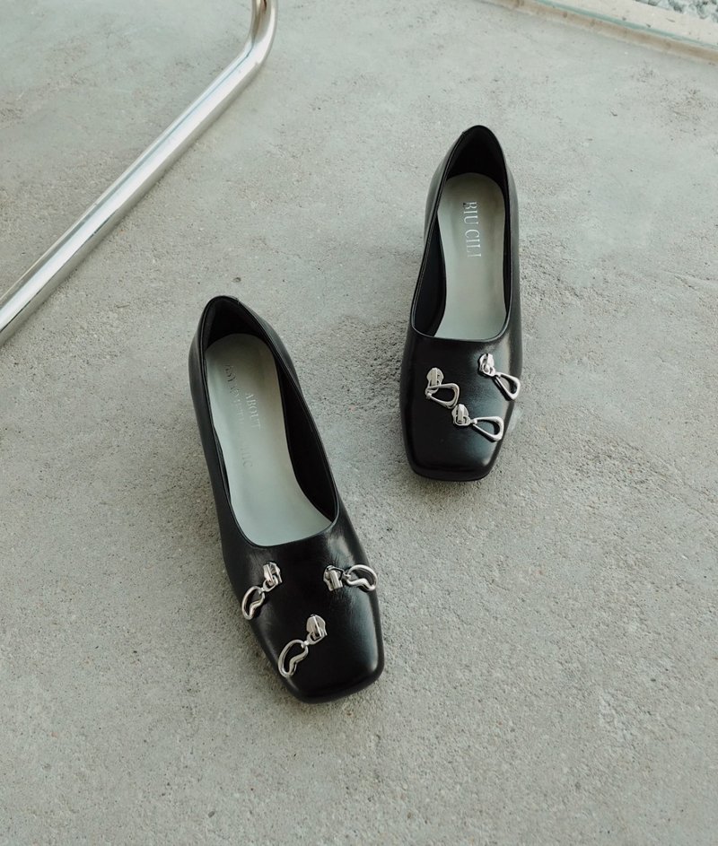 Twinkle 方头知识分子中跟单鞋 手工製 - 其他女款皮鞋 - 真皮 黑色