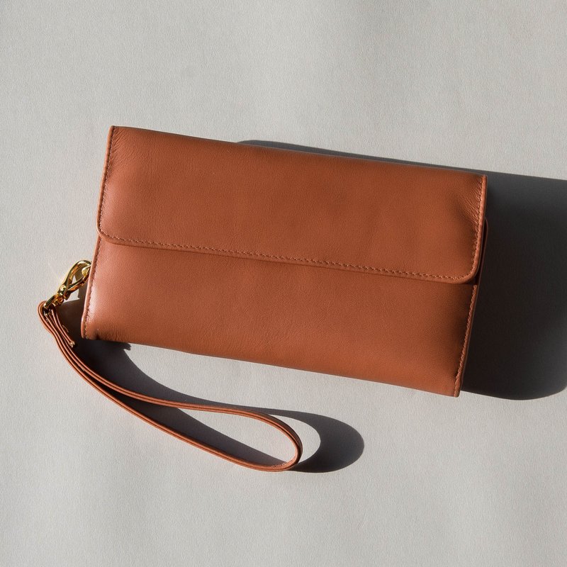 WOMEN MINIMAL SOFT COW LEATHER 'HAPPY' PURSE/LONG WALLET-BROWN - 皮夹/钱包 - 真皮 咖啡色