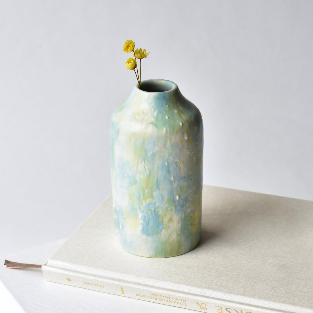 Vase of waterside landscape, one-of-a-kind - 花瓶/陶器 - 陶 蓝色
