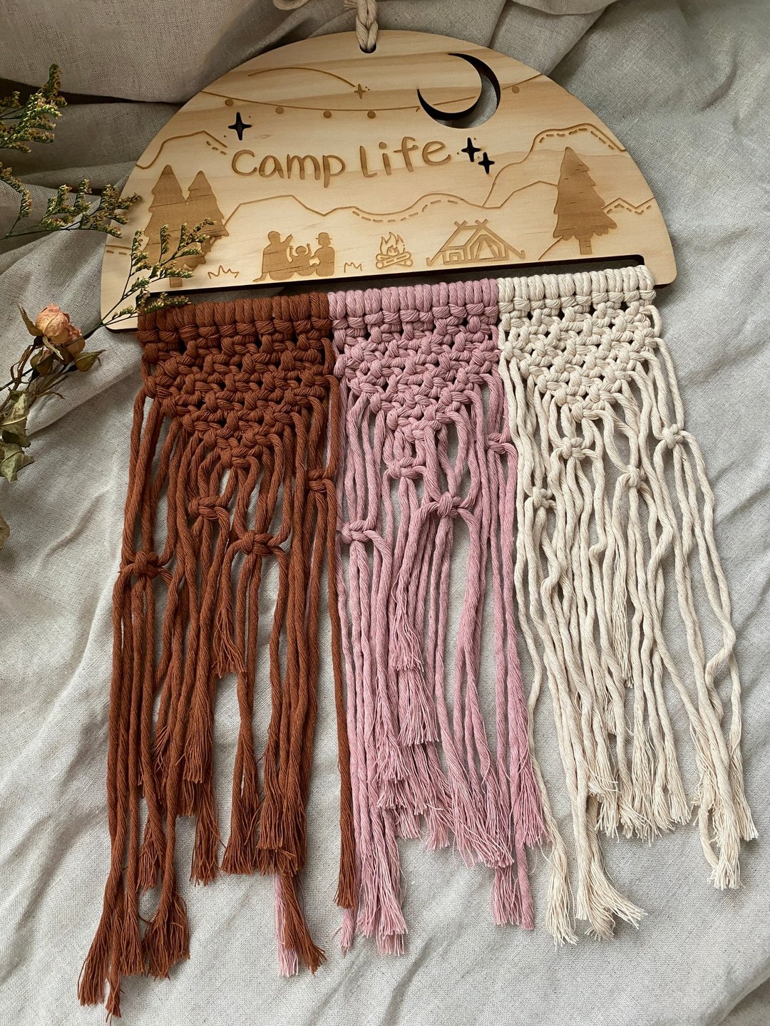 Macrame 编织露营风木片挂饰-旗帜 - 摆饰 - 棉 