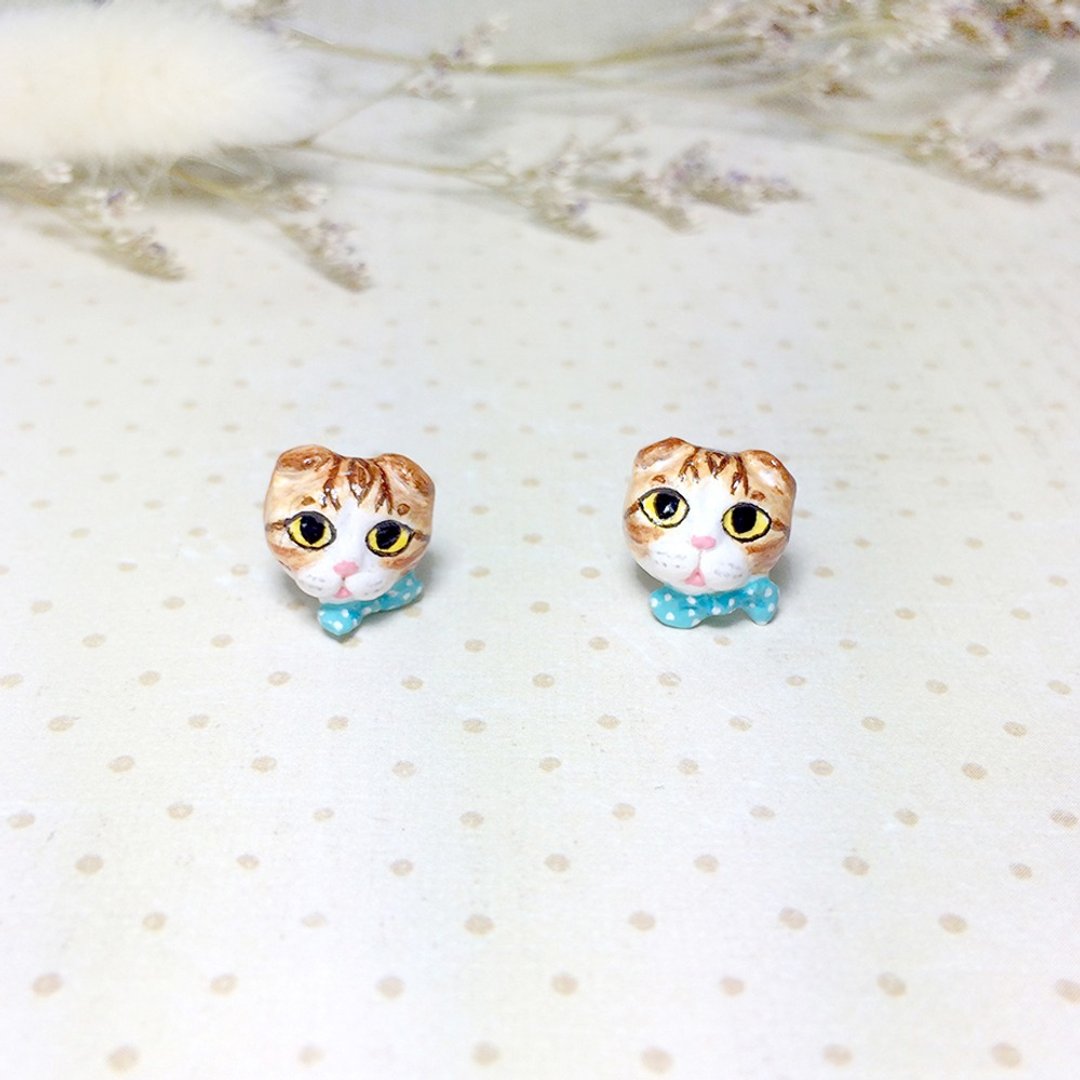 Scottish fold cat earrings, Cat Stud Earrings, cat lover gifts - 耳环/耳夹 - 粘土 多色