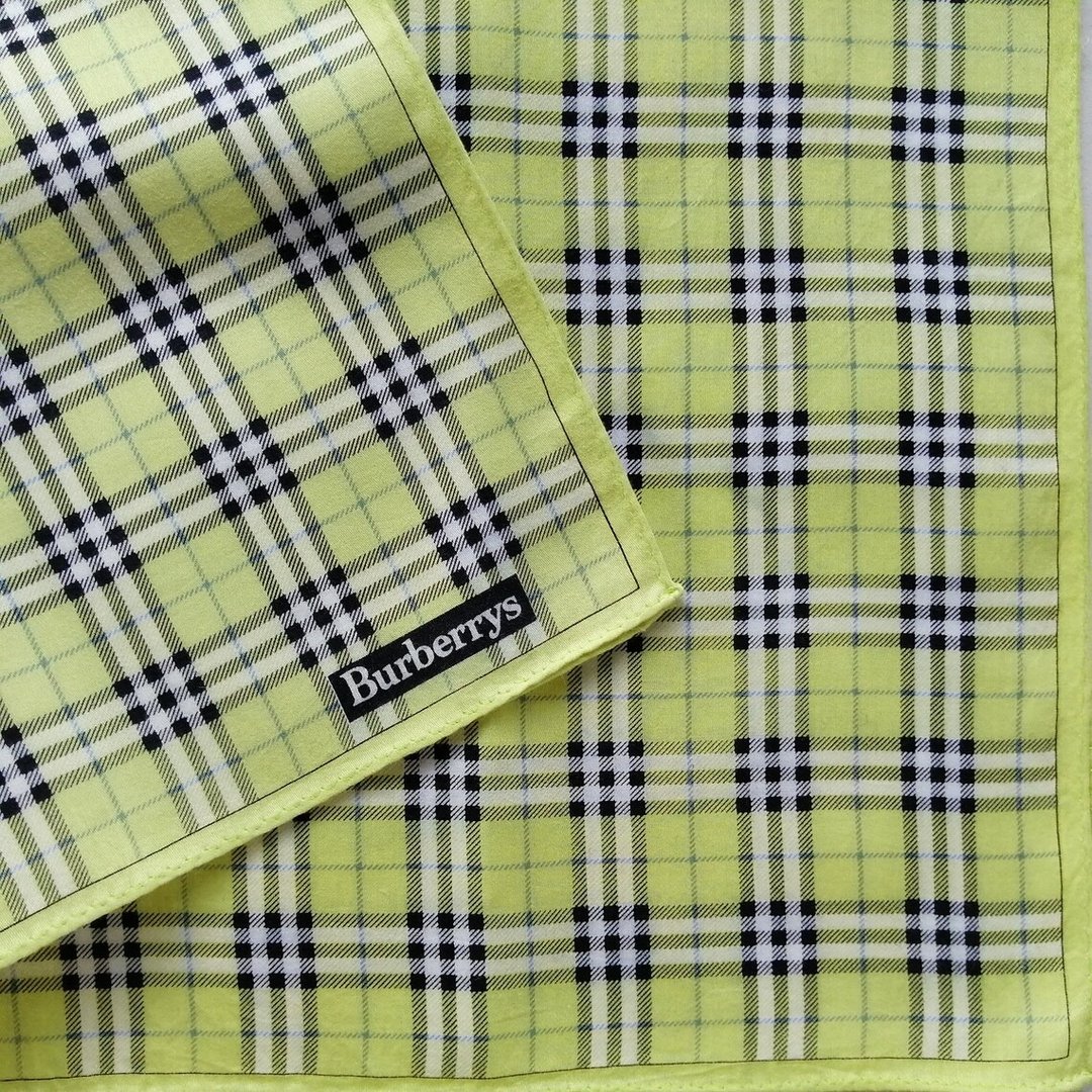 Burberry 复古手帕 黄色格纹 - 口袋巾 20 x 19.5 英寸 - 丝巾 - 棉 黄色