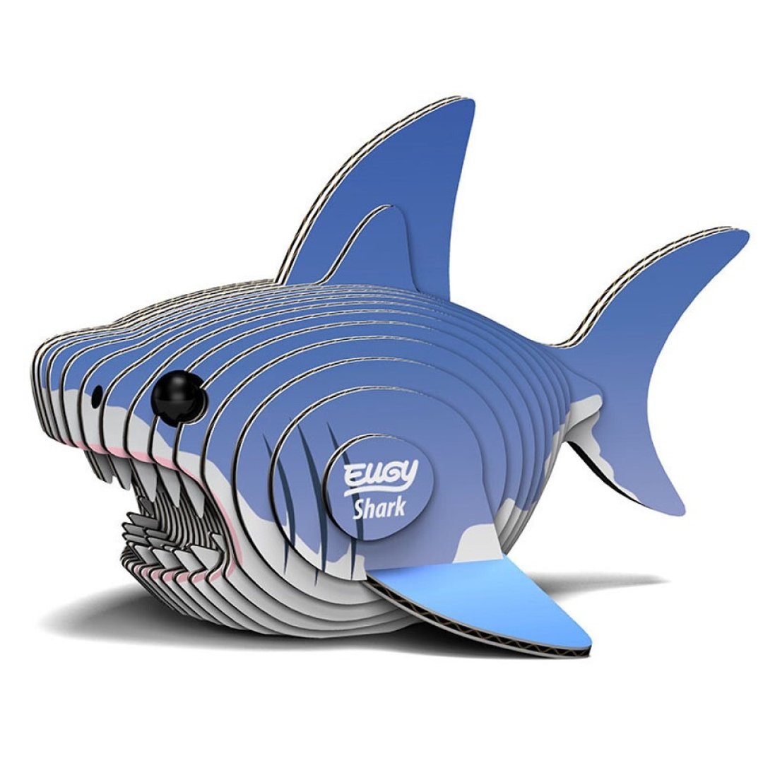 EUGY 坑纸3D拼图 - 019 鲨鱼 手作 拼图 公仔 玩具 模型 亲子 - 拼图 - 纸 蓝色