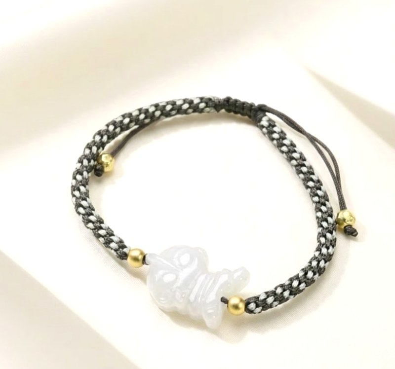 白翡翡翠咸蛋超人编织手链 | 天然缅甸玉翡翠A货 | 送礼 - 手链/手环 - 玉石 白色