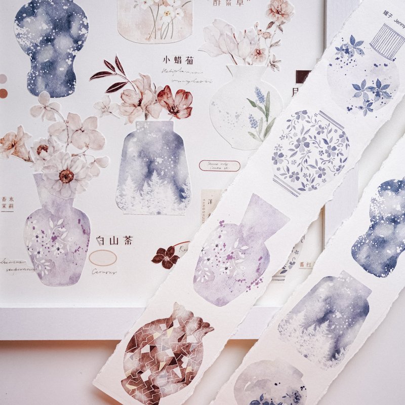 念瓷 和纸 雾面PET胶带 轻复古风 插画花瓶 - 纸胶带 - 纸 多色